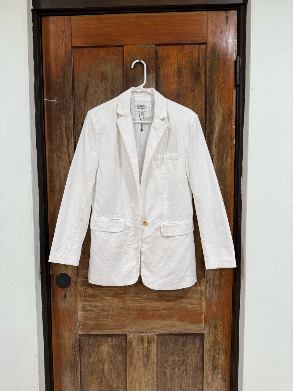 BB Dakota White Single-Button Cotton Blazer